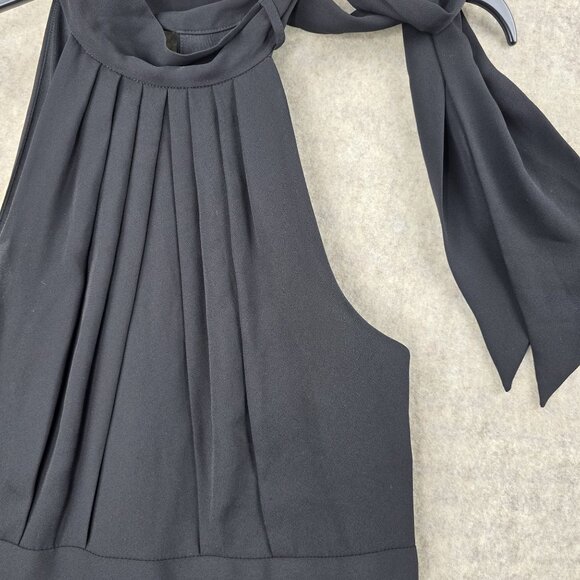 Black Halter Neck Pleated Dress With Bow Detail & Side Zipper - Picture 3 of 9